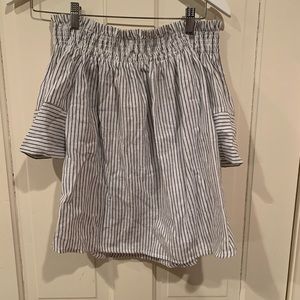 Off the shoulder blue and white shirt